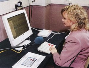 photograph of a volunteer reader recording using the Dream system