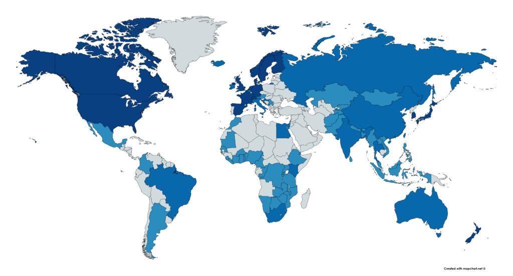 Map showing the reach of DAISY Membership and Network Partners