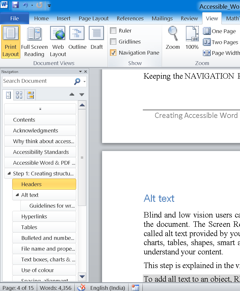 check accessibility in word button missing