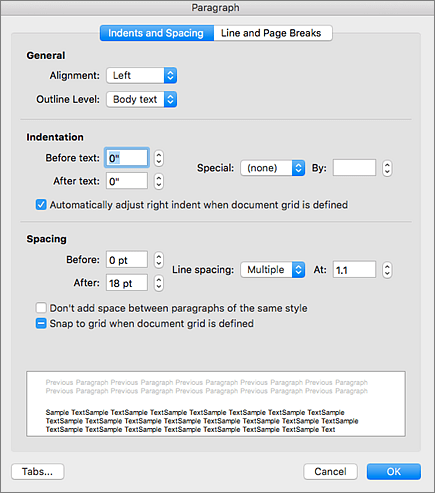 Screenshot of numbering style options