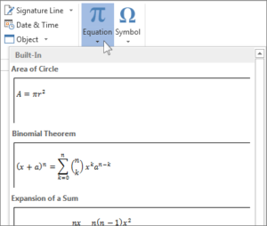 microsoft word equation symbols