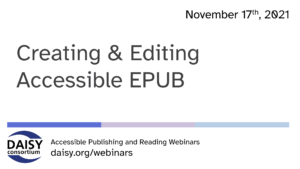 Title slide: Creating and Editing Accessible EPUB