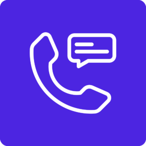 Icon of a telephone handset with a speech bubble