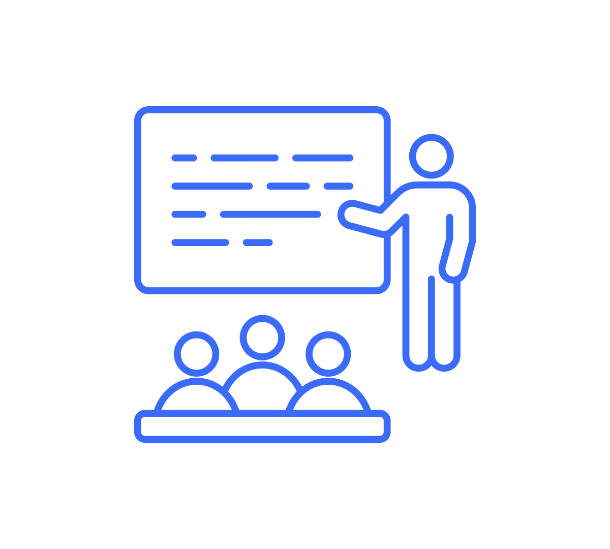 icon representing someone delivering training to 3 people