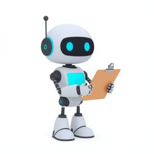 image of a robot holding a clipboard conducting a survey