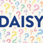 "DAISY" written on a background of pastel question marks