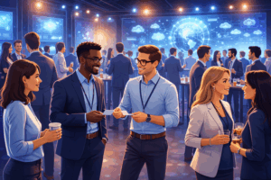 Illustration of people at a technical conference